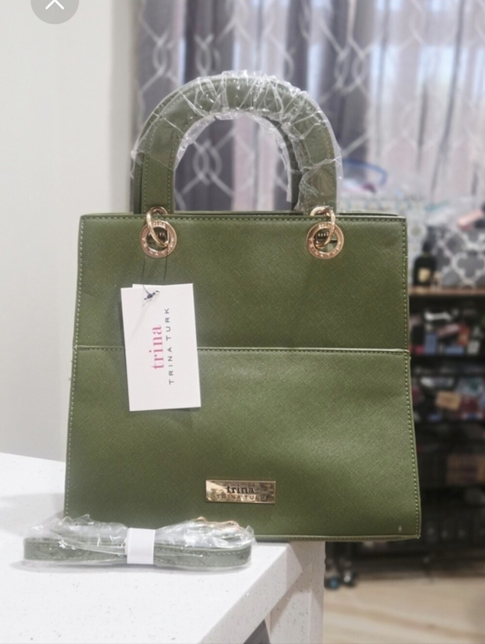 Trina Turk Green Structured Top-Handle Tote Bag